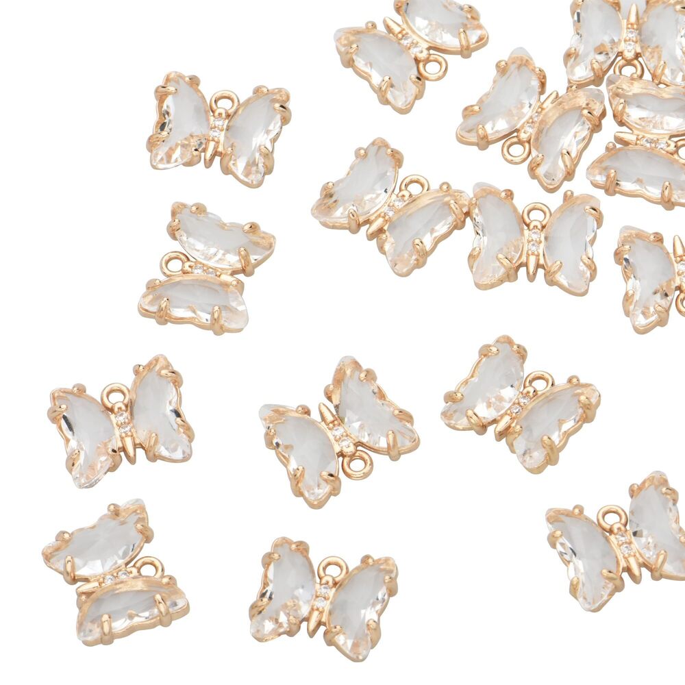 2170 Pack of 20 Butterfly Color Tinted Crystal Charms Bulk Gold Plated